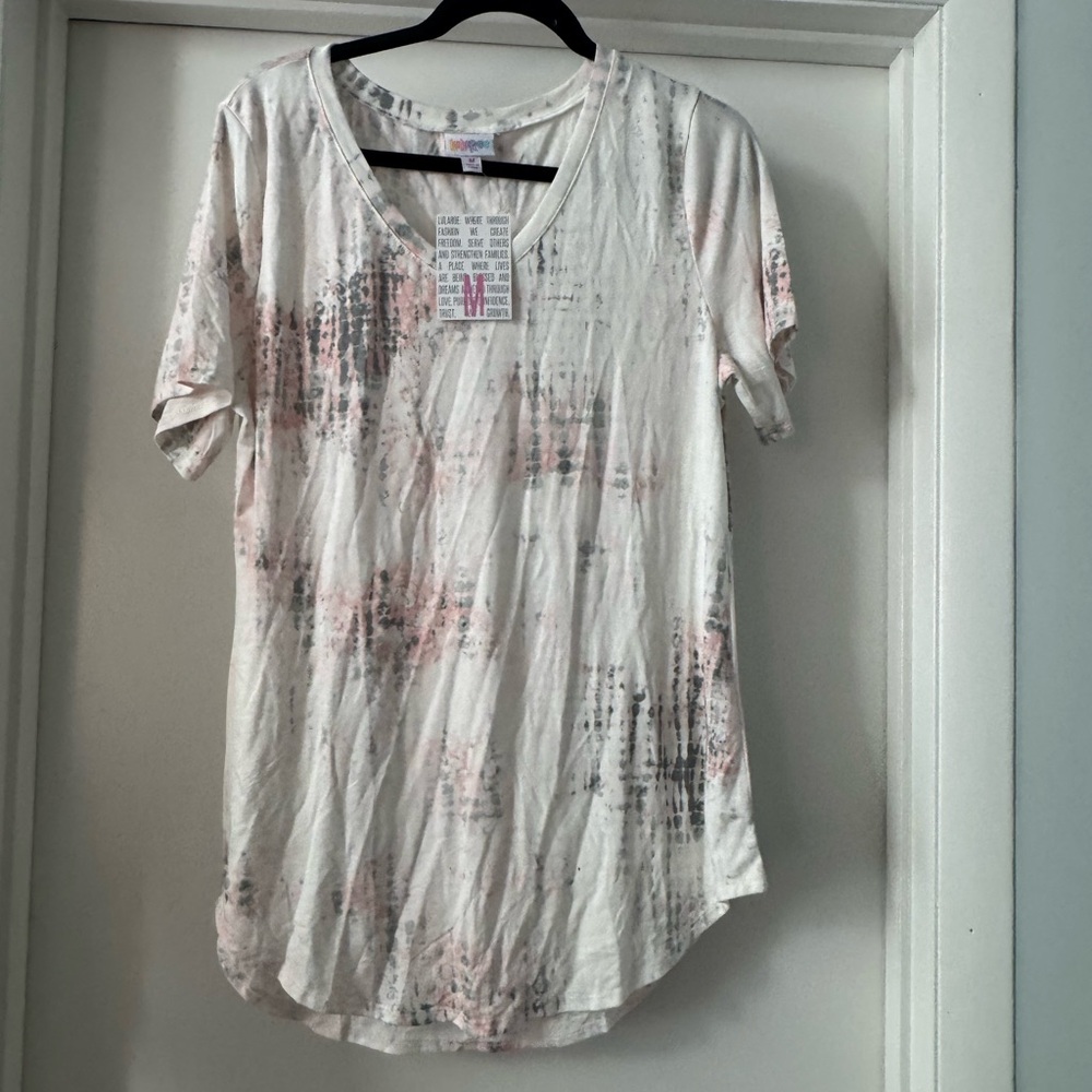 LuLaRoe Iris Short Sleeve Top - White and Pink Abstract